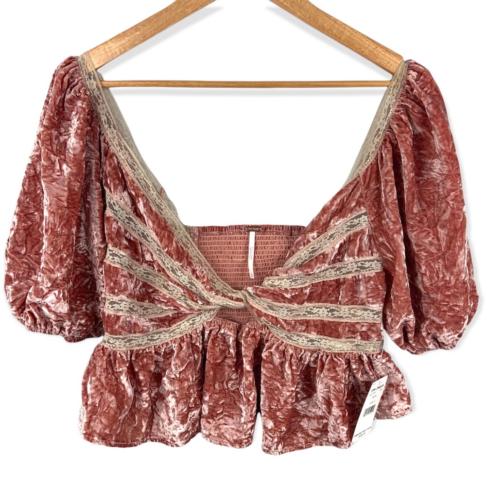 Free People Pink Velvet Yours Truly Mauve Crop Top - Picture 3 of 10